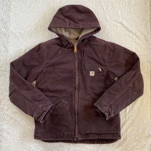 Carhartt burgundy utility fleece lined hooded jacket